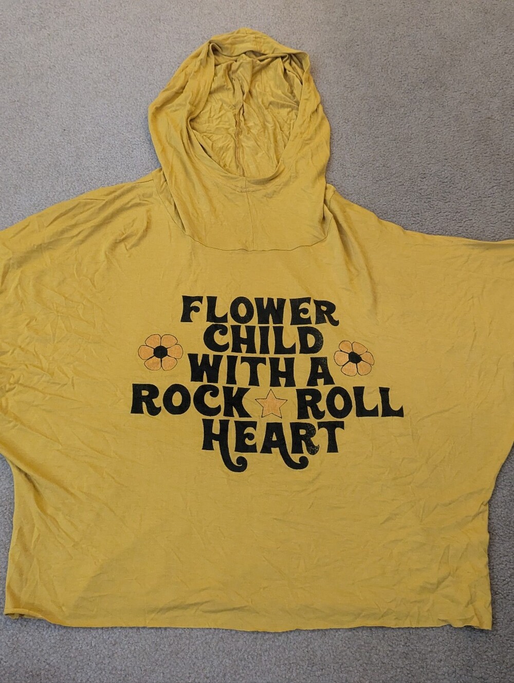 Flower Child Rock 'n' Roll Heart Hooded Tee - Yellow